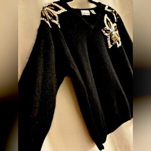 Silk/Angora/nylon/angora embellished sweater with sequins - 80’s  - labeled 1x